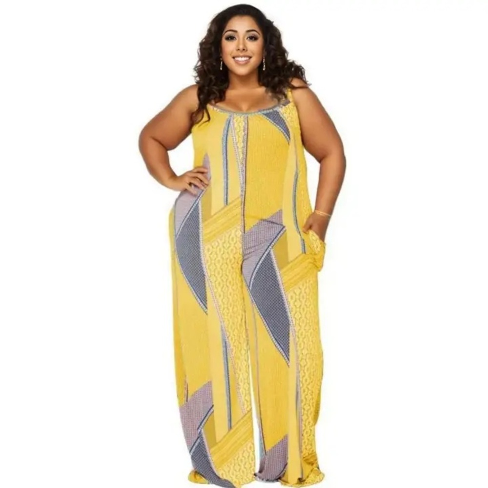 Private Label Yellow and Blue Geometric Jumpsuit